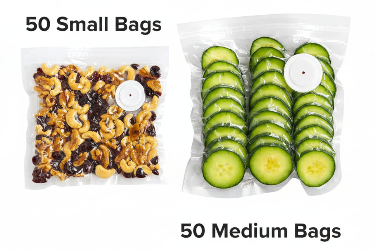 100 Vacuum Bags (50 Small + 50 Medium)